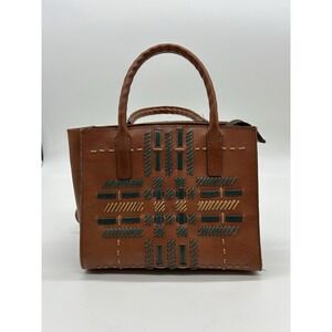 Patricia Nash Woven Plaid Mozia Toast Gold Plaid Leather Bag Purse Crossbody